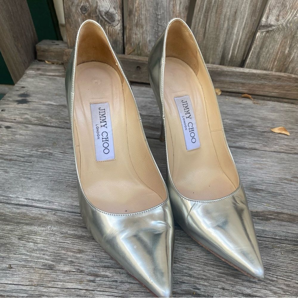 JIMMY CHOO Metallic Mirror Calfskin Romy 85 size EU35